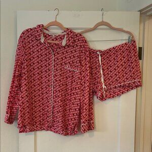 Victoria's Secret Red and White reindeer Patterned Pajama Set